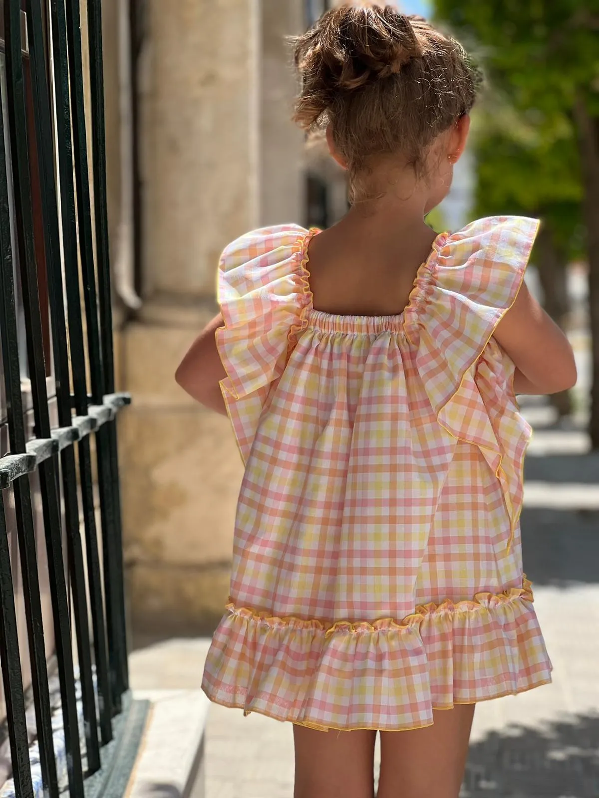 CLEARANCE SALE - La Peppa  - Lemon, Orange & Pink Check Summer Dress 2yr