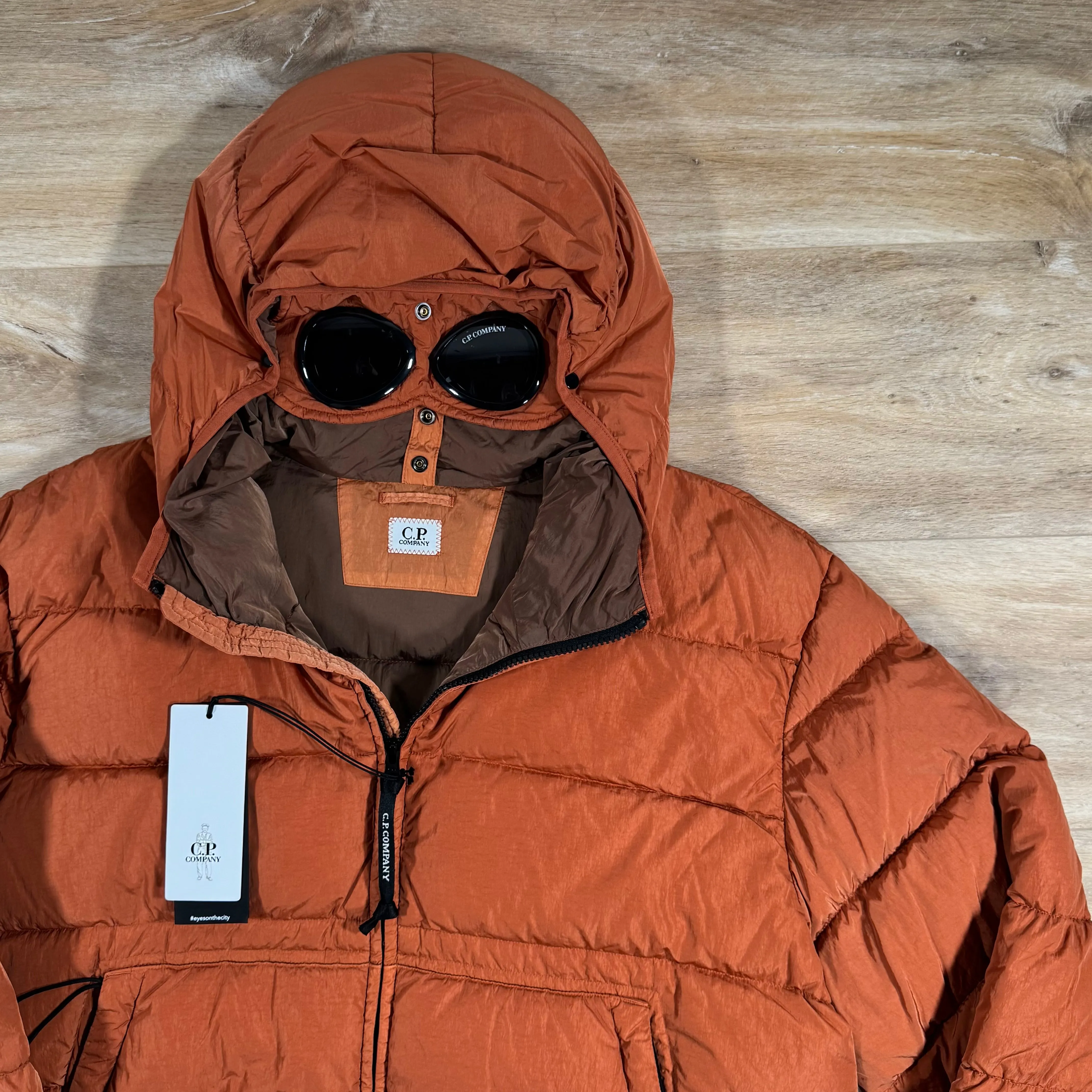 C.P. Company Chrome-R Goggle Down Jacket in Bombay Brown